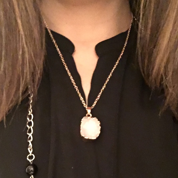 White Druzy Pendant Necklace - Picture 2 of 3