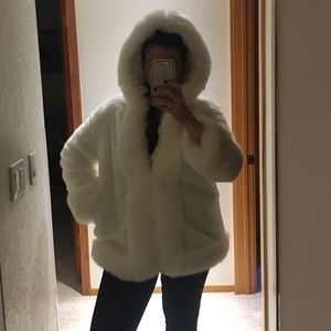 Hooded faux fur coat