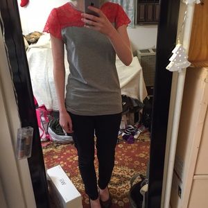 Color block lace top