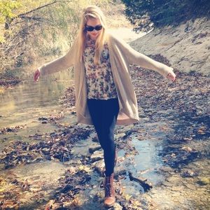 Cream knitted oversized cardigan