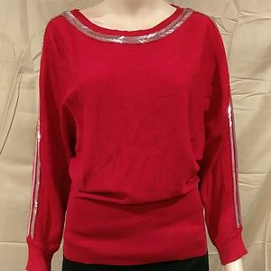 NY Collection Embellished Cold Shoulder Sweater