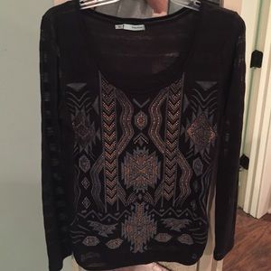 Large sheer cotton Aztec long sleeve
