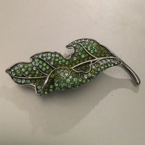 Carolee Green Rhinestone Leaf Pin