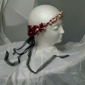 Pretty Burgundy Floral Hair Wreath