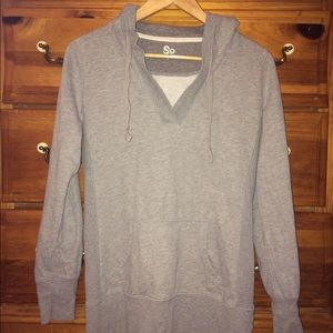 Grey V-Neck Pull Over Hoodie