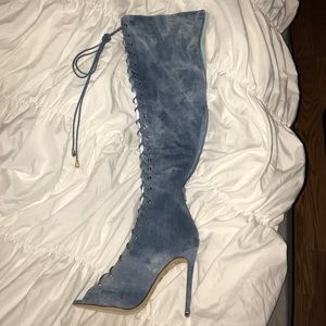 Light Denim Thigh high boots