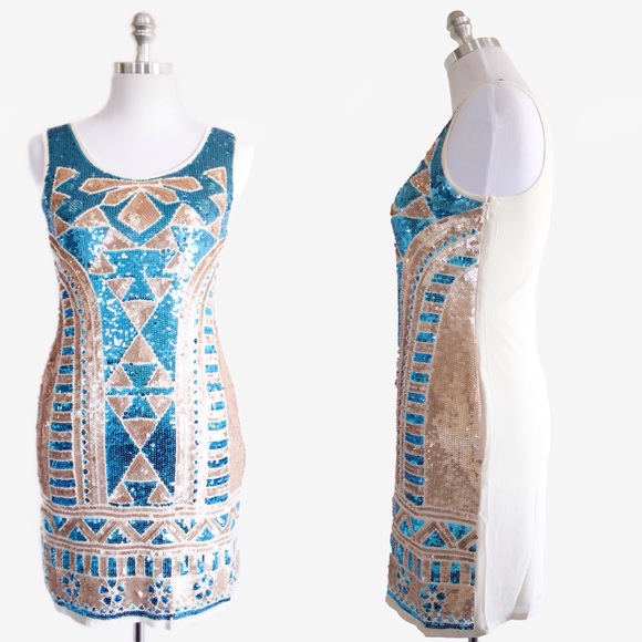 🎉HP🎉 Sequin Aztec Bodycon Party Evening Mini Dress - Picture 2 of 4