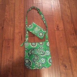 Vera Bradley green cross body and matching wallet