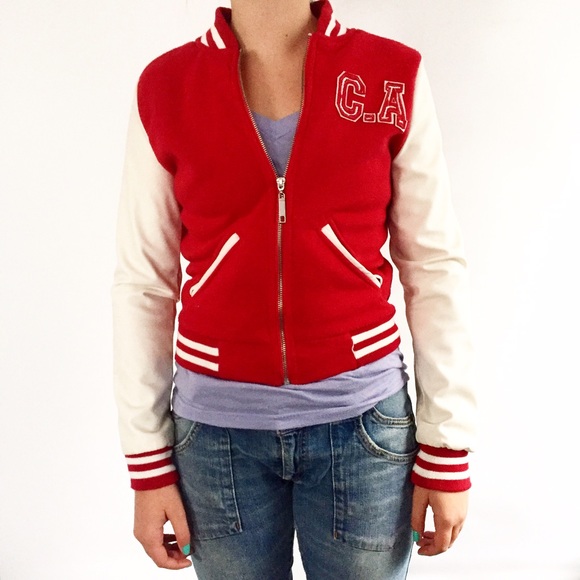 ASHLEY Faux Leather Sleeve Varsity Jacket