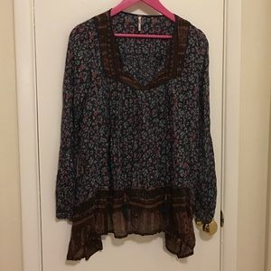 Free People boho printed long sleeve blouse
