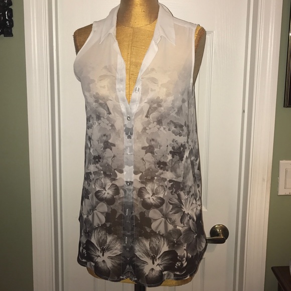 Gray and white floral button down