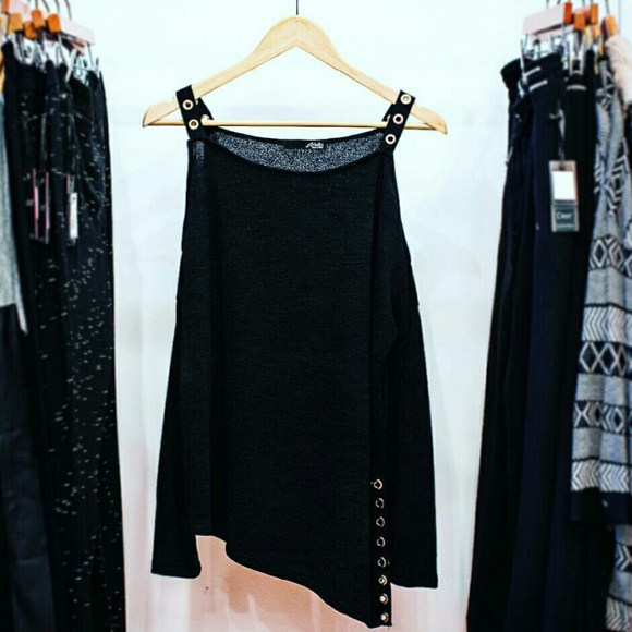 black cold shoulder top