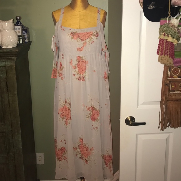 Free People Floral mid calf dress with sleeve ties