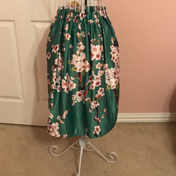 Green floral skirt.