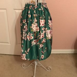 Green floral skirt.