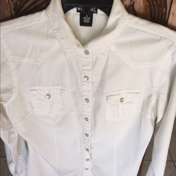 Wet Seal- White denim style button down - Picture 2 of 4