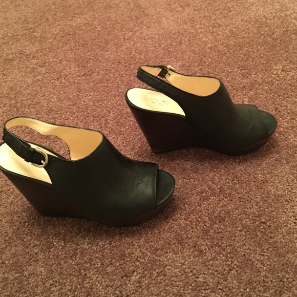 Coach Jade Black Glazed Wedges