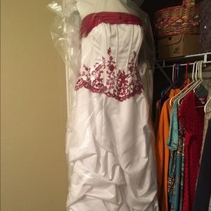 White with red accent wedding dress