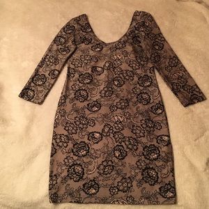 Floral pattern tan, laced black dress