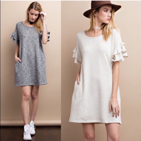 XX KEAGAN ruffle sleeve dress w/pockets - CHARCOAL - Picture 2 of 3