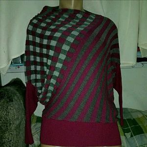 Purple Gray Striped Squared Colorblock Sweater
