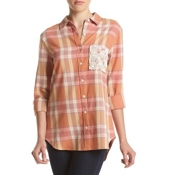 Hippie Laundry Lace Plaid Button Up Top.