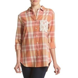 Hippie Laundry Lace Plaid Button Up Top.