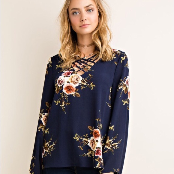 Navy Floral Print Top