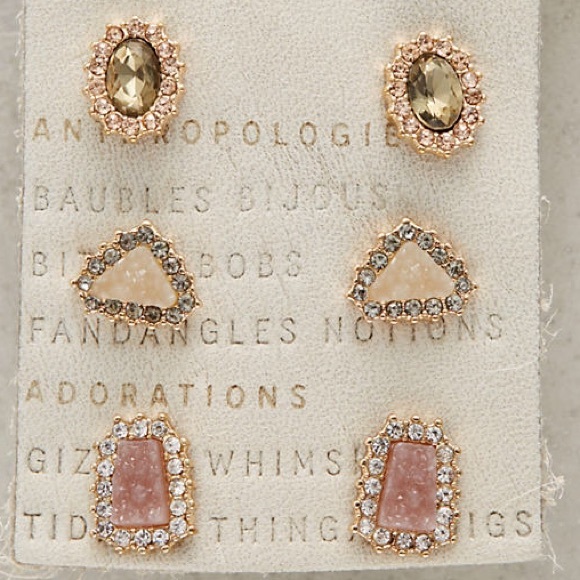 New Anthropologie Pave Earring Set of Three Studs