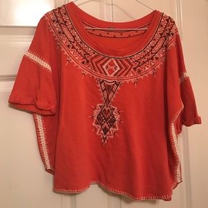FREE PEOPLE Peachy-Orange Tribal Knit Shirt