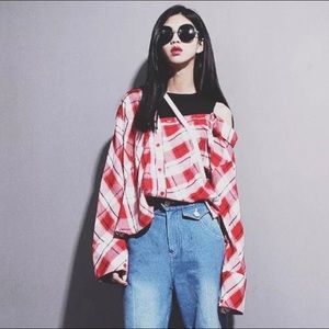 Vest fake two-piece checkered shirt collar