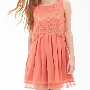 Forever 21 Eyelash Lace Pleated Dress in Coral