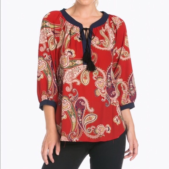 •Boutique• Paisley Self-Tie Tassel Top