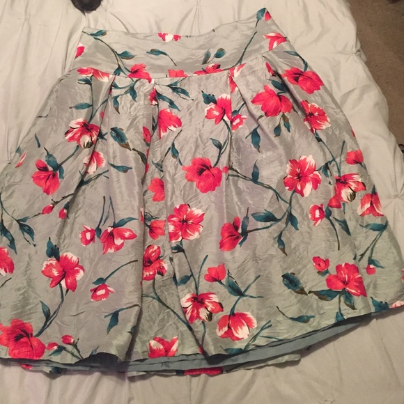 Mint green floral silk skirt express