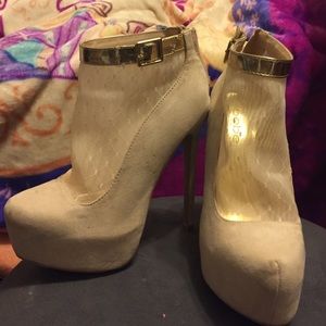 Bebe cream suede heel booties