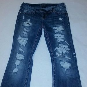 Silver Distressed Skinny Jeans