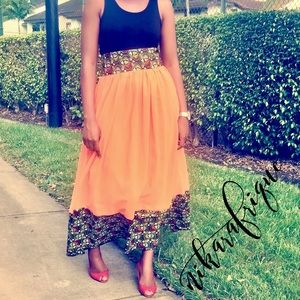 Ankara African Print & Chiffon Maxi Skirt
