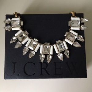 J.Crew Statement Necklace Gold White and Crystal