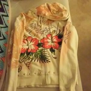 Ed Hardy Cotton Cream Zip Up Hoodie