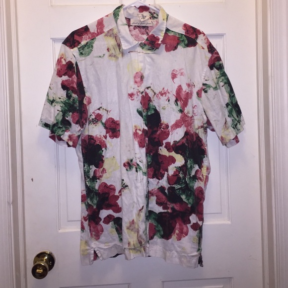 Men's button up- red, yellow, and green florals
