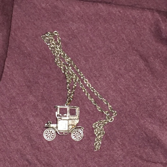 silver old school car necklace