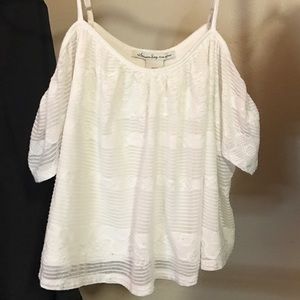 American Rag Off the Shoulder Cropped Lace Top