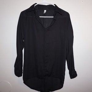 Black chiffon long sleeve. Never worn. Size XL.