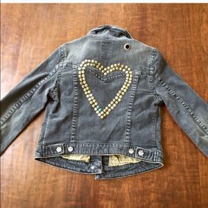 Free People Dark Wash studded heart jean jacket