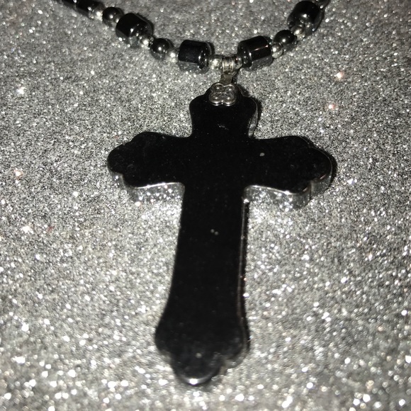 SOLD- Malachite black cross on malachite chain - Picture 2 of 2