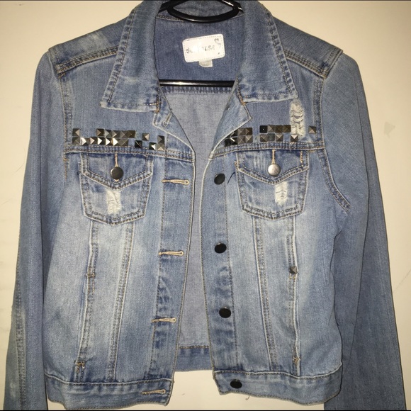 Distressed studded jean jacket