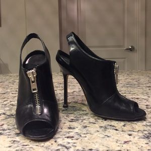 Manolo Blahnik leather peep toe booties w/ zipper