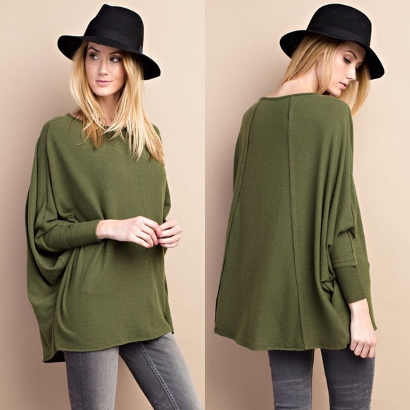 SALE Last Cuffed Long Sleeved Tunic- DEEP OLIVE - Picture 2 of 4