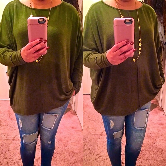 SALE Last Cuffed Long Sleeved Tunic- DEEP OLIVE - Picture 3 of 4