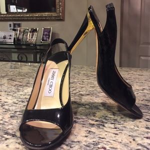 Jimmy Choo black patent peep toe pumps size 36.5